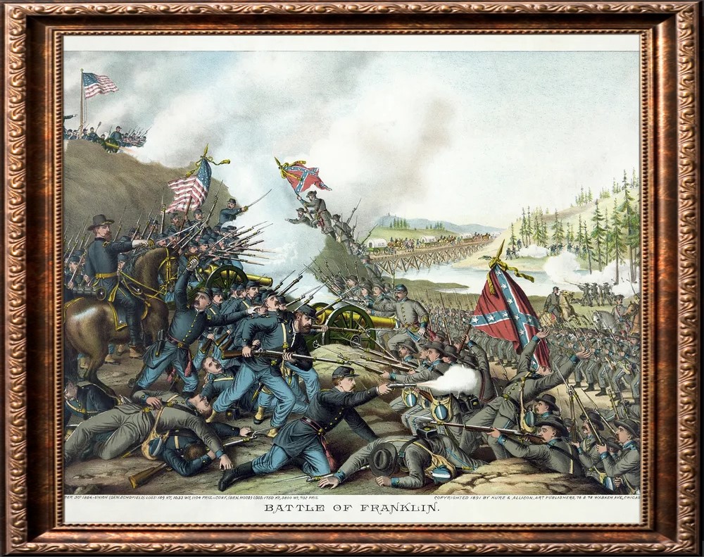 Battle of Franklin, November 30, 1864 (https://www.battlefields.org/learn/maps/franklin-nov-30-1864). Cite this source if necessary. Who knows, you may have to use Wikipedia. Yikes! That's not a trustworthy source!